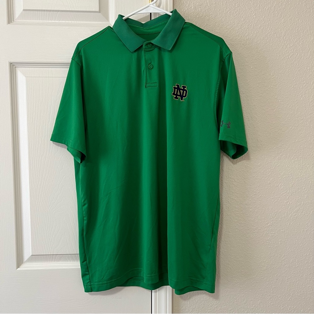 Notre Dame Men’s Under Armour Emerald Green Embroidered Performance Polo - Large